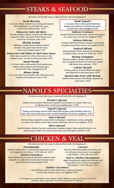 Napoli's italian restaurant garden city menu  7